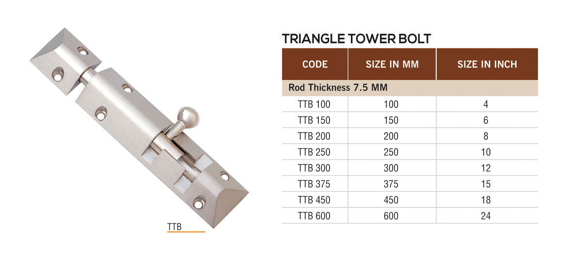 TTB by Decor Brass Hardware Tower Bolt