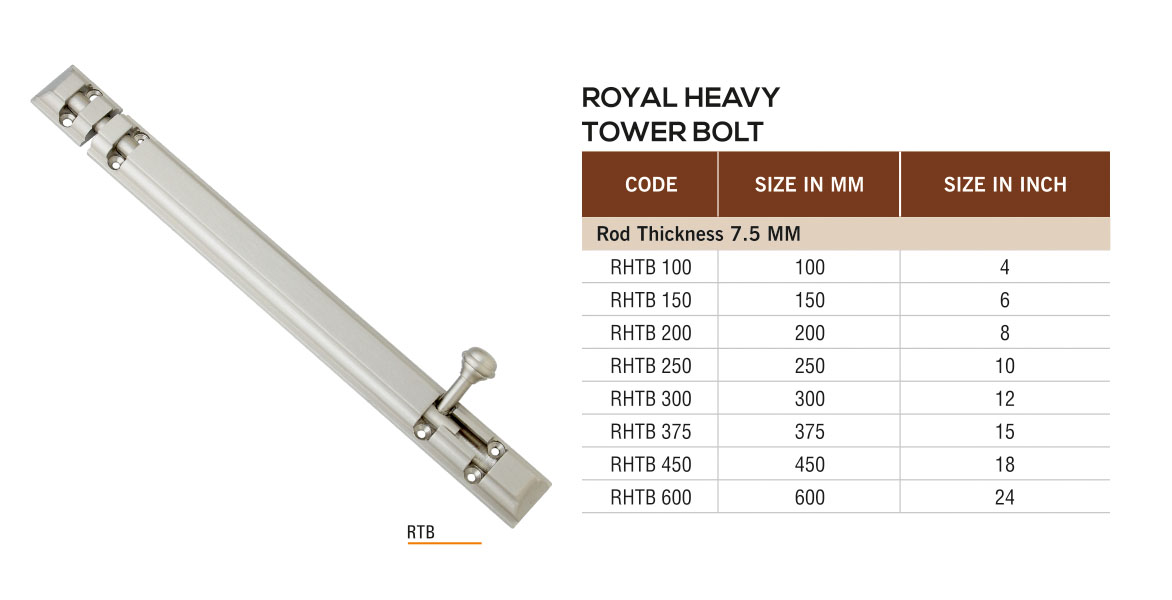 RTB by Decor Brass Hardware Tower Bolt