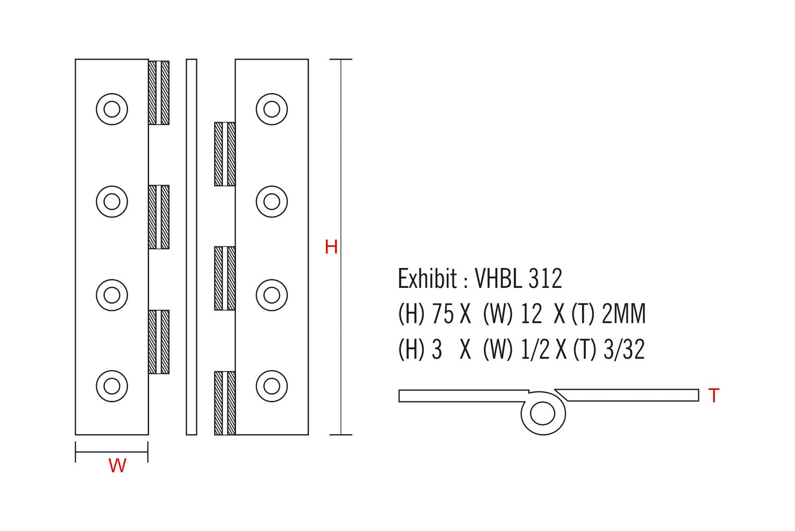 Cut Type Butt Hinges Drawing